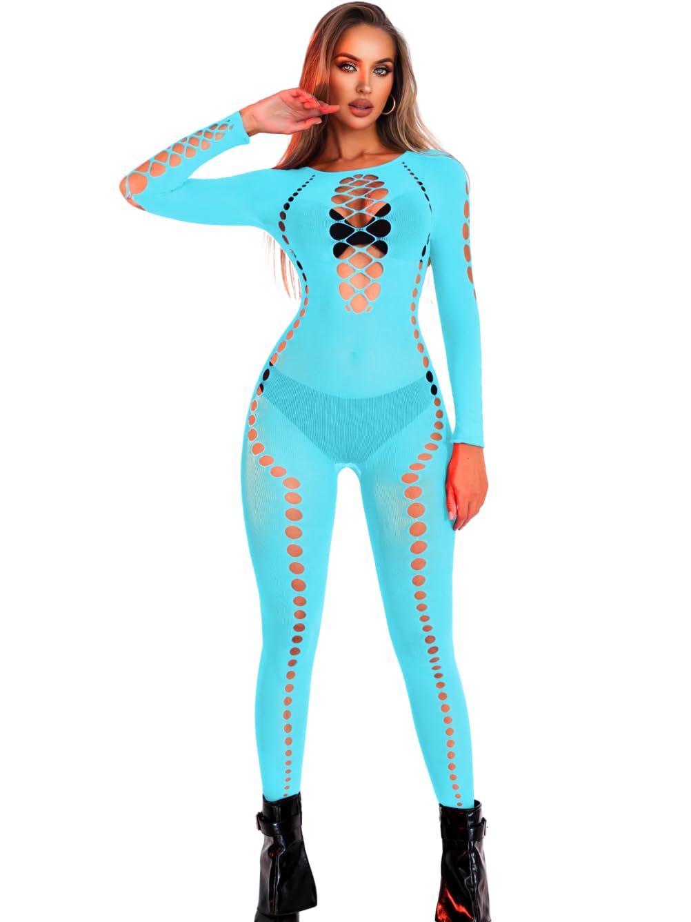 Sexy Women Fishnet Bodysuit, Seamless Lace Jumpsuit Full Mesh Body Stocking, Rave Club Exotic Dancer Outfits Festival