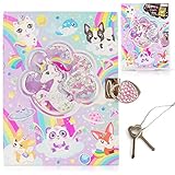 Hot Focus Magical Unicorn Diary with Lock and Key - Glow in the Dark Unicorn Diary for Girls with Heart Shaped Pad Lock and 2 Keys - 300 Lined Pages Writing Journal - Ideal Gift for Girls