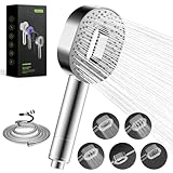 Hibbent Filter Duschkopf mit Schlauch 1,5m – Hochdruck Handbrause mit 20-Stufen Wasserfilter gegen Chlor & Kalk – 5 Strahlarten Massage Duschbrause für Haut & Haare, inkl. Filterkartusche, Chrom