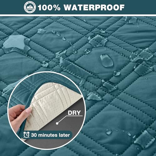 Image of TAOCOCO 100% Waterproof Recliner Sofa Cover, Non Slip Split Couch Covers for Reclining Couches with Straps, Washable Reclining Sofa Cover Furniture Protector for Kids Pets(3 Seater, Peacock Blue)