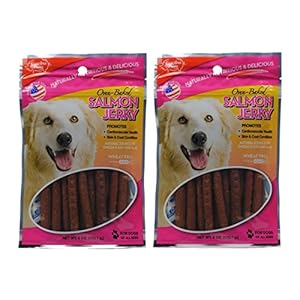 Carolina Prime 2 Pack of Oven-Baked Salmon Jerky Wheat-Free Dog Treats, 6 Ounces each, Made in the USA