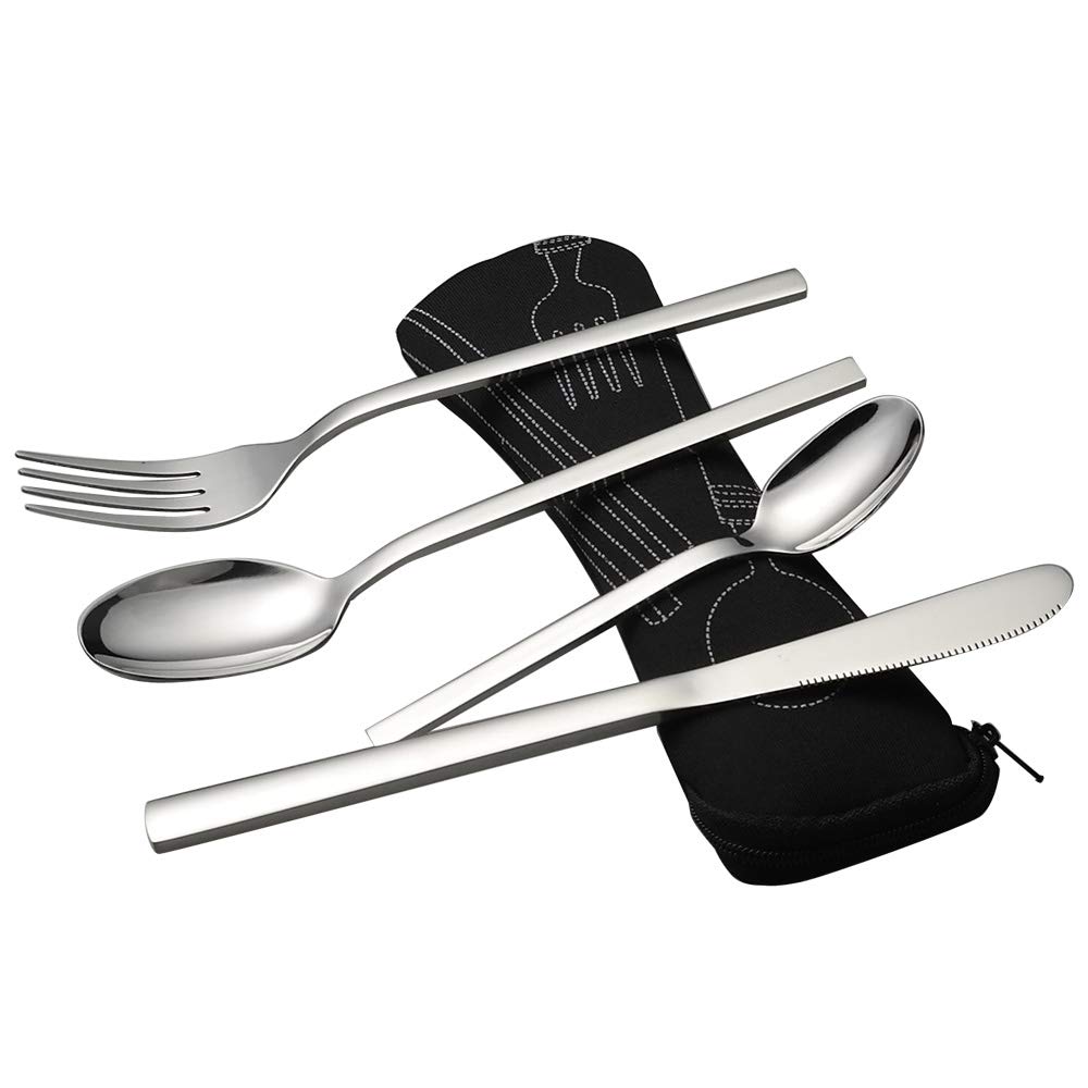 Cadineer4 Pieces Camping Cutlery Set for 1, Outdoor Travel Cutlery Stainless Steel