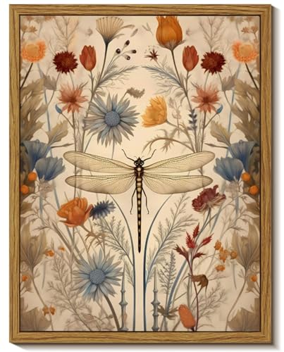 Framed Vintage Dragonfly Canvas Wall Art Whimsical...
