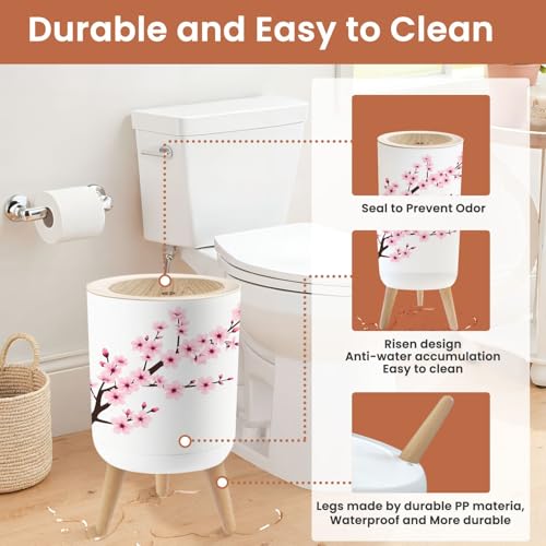 Bote de basura pequeño con tapa flor cerezo 1.8 gal miniatura 5