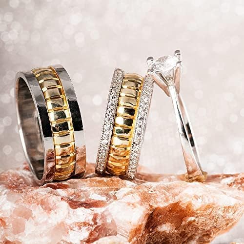 Conjunto de alianzas de boda a juego para parejas chapadas en oro de 14 quilates Conjunto de anillos de bodas de plata personalizados para hombre y mujer