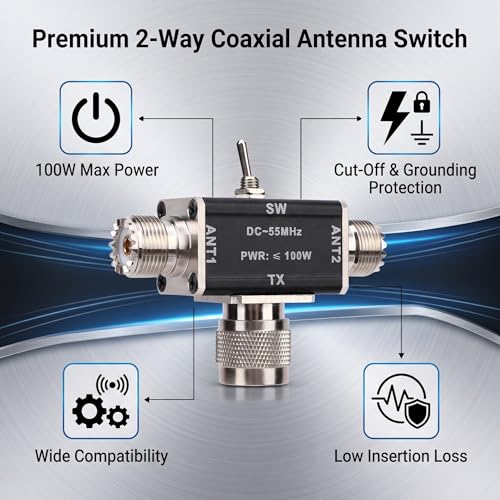 Interruptor coaxial de 2 vías Jeffergarden con conectores M hembra y selector 0-55 MHz 3