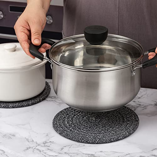Trivets For Hot Dishes, Large Trivet For Hot Pots And Pans 8 Inches, Hot Pads For Kitchen Table, Coasters Cotton Mat To Protect Counter, Cooking Potholder (Deep Grey 5 Pcs) #TOP2