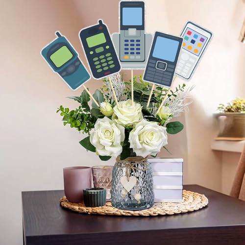 Image of Retro Mobile Phone Centerpiece Sticks, 1990s Centerpiece Sticks, Retro Phone Wired Telephone, Birthday Engagement Baby Show Retirement Party Supplies. Set of 16.
