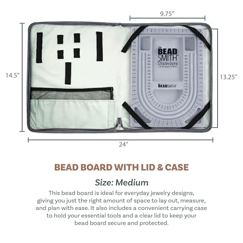 Image of The Beadsmith Bead Folio - Basic Elements | 28 inch U Channel Bead Board with Lid and a Zippered Storage Case, Keep Your Designs, Beads & Tools Secure