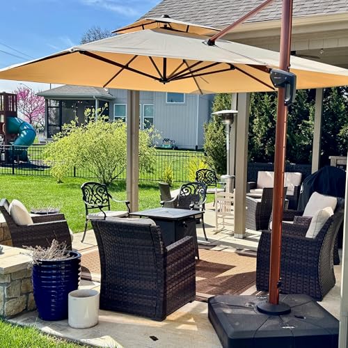 PURPLE LEAF Sonnenschirm Groß Ampelschirm 270 x 270 cm Holzoptik Aluminium...