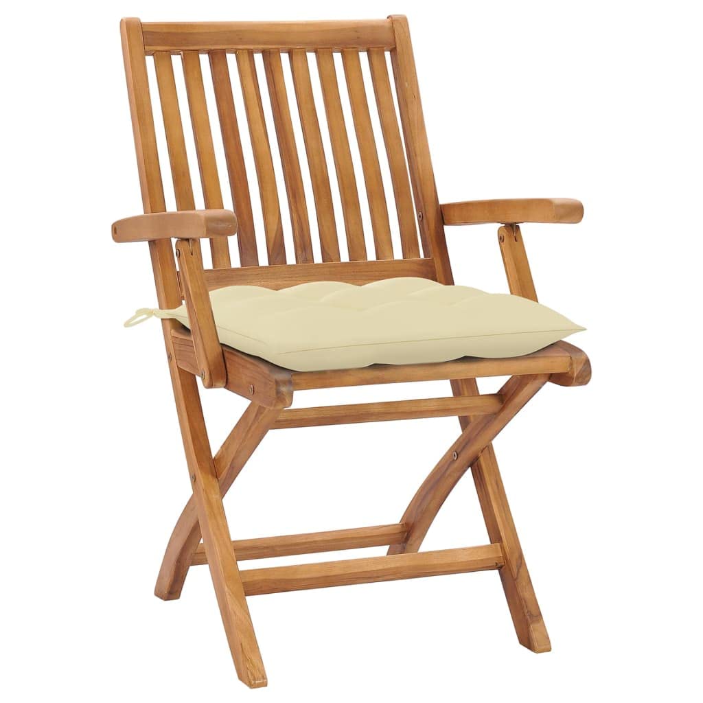 vidaXL 4X Madera Maciza Teca Sillas de Jardín Plegables con Cojines Sillón Exterior Terraza Balcón Patio Asiento Butaca Muebles Mobiliario Duradera