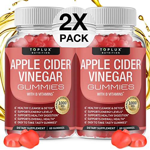 Toplux Apple Cider Vinegar Gummies - 1000mg Organic ACV with The Mother for Immune System, Detox & Cleanse, Gummy Alternative to Apple Cider Vinegar Capsules, for Men Women 2X Pack