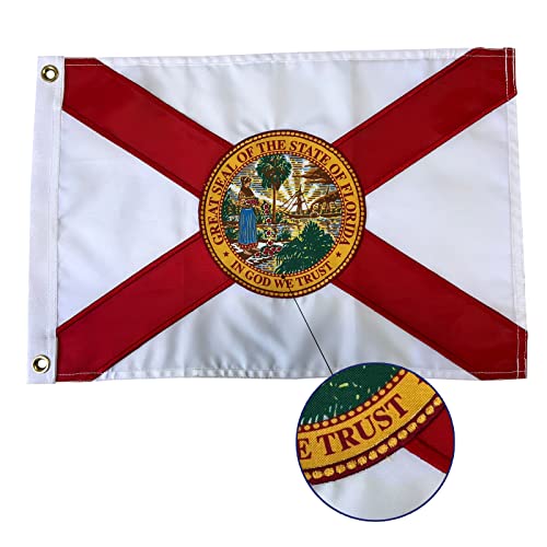 AZCOVER Florida Flag 12x18, Embroidery Florida State Flags for Boat, Small FL Flag Outdoor with 2 Brass Grommets Boat Banner 12"x18" for Outside