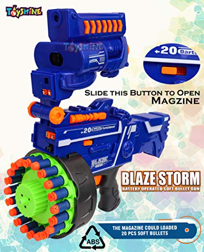 Image of Toyshine Blaze Storm Soft Bullet Automatic Gun, 40 Darts Included, Blue
