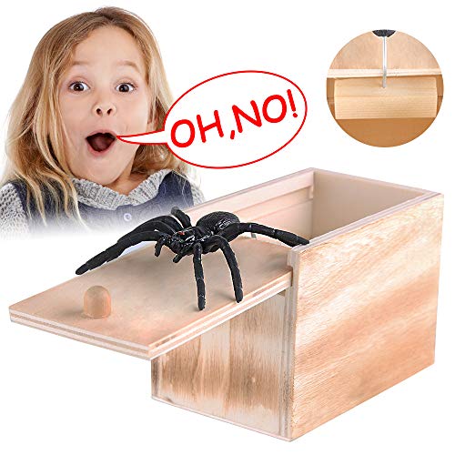 AMEU Holz Streich Spinne, Prank Scare Spider Box, Streich Spinne Schrecken Box Spinne In Box Lustige Überraschung Gag Spielzeug für Kinder Erwachsene Party Favors Gifts