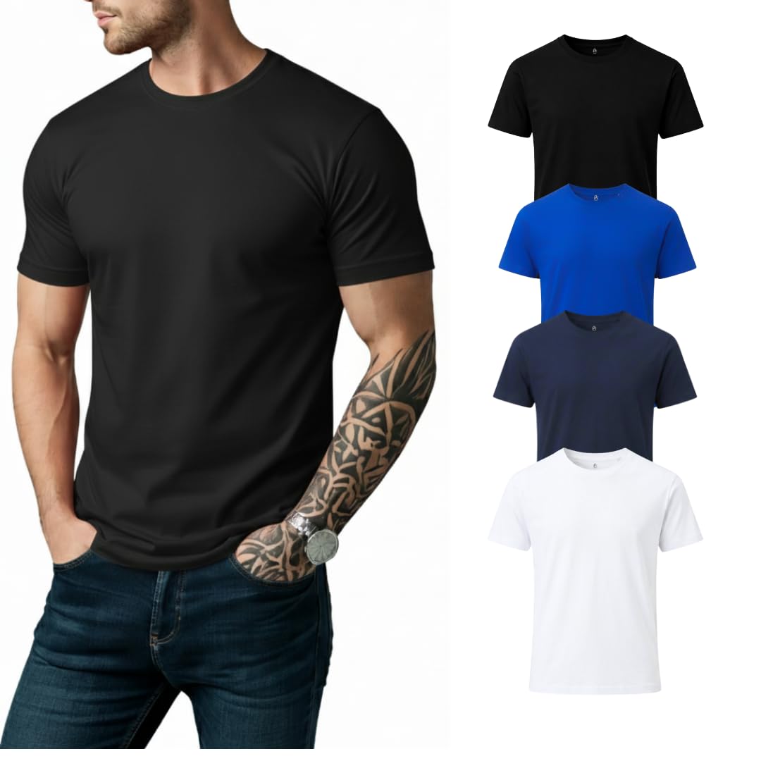 - Men’s 100% Cotton T-Shirt, Crew Neck Soft Premium Regular Fit Tee, Plain Short Sleeve Comfort Fit Tees for Men