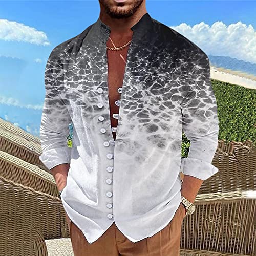 Cuban Guayabera Shirts For Men Short Sleeve Casual Button Down Shirt Retro Band Collar Beach Camp Mexican Shirt Beach Shirts #TOP1