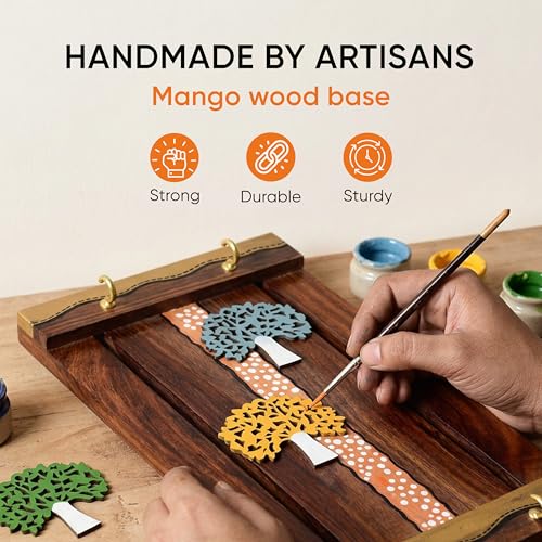 Image of AAKRITI ART CREATIONS Key Holder, Trinity of Trees Key Hanger | Rustic Teak Wood Wall Organizer with 4 Hooks | New Home Gifts | Multifunctional Entryway Decor Item