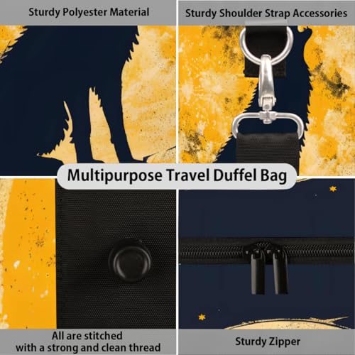 Night Full Moon Wolf Weekender Bag Travel Duffle Bag for Women Men Overnight Shoulder Bags Waterproof Foldable Sports Gym Tote Bags Carry On Luggage for Travel Sports Dance Yoga Hospital4