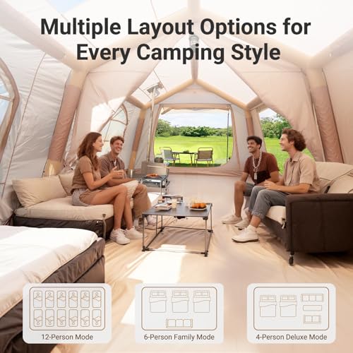 Image of ABORON Inflatable Camping Tent, 4 /6 /8 /10 /12 Person Easy Setup Blow Up Tent with Hand Pump, PU3000mm Waterproof 4 Season Glamping Tent for Outdoor Camping