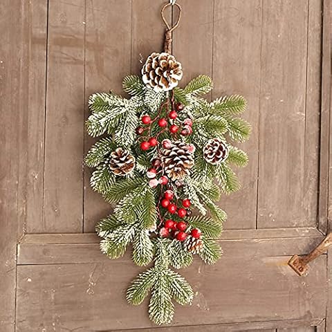 Actaday 21.7inch Christmas Swag Christmas Teardrop Door Swag, with Red Berry with Pine cones Decor,Winter Ornaments, Front Door Decor for Indoor & Outdoor Home Xmas Decor (1pcs) Cover