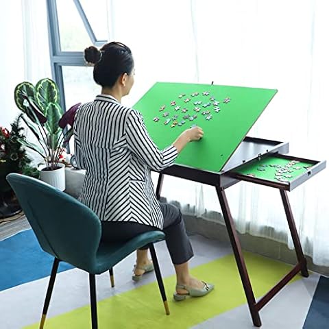 Wooden Jigsaw Puzzle Table for 1500pcs with Tilting Non-Slip Surface, Portable Folding Board for Games with 2 Drawers Gift for Puzzle Amateur Cover