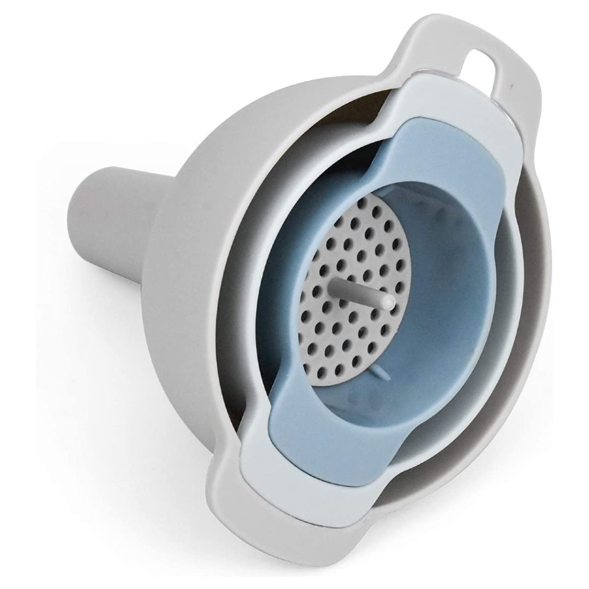 SHFTI Kitchen Funnels For Filling Bottles (4 in 1), Plastic Funnel With Strainer Filter, Cleaning Brush, Sucker Hooks - Small/Medium/Large Funnels Set For Oil Liquid Granules Powder Transfer