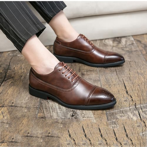 Oxford Shoes for Men Business Derby Shoes Formal Dress Shoes Mens Classic Lace Up Brogues Shoes,Brown,8.52