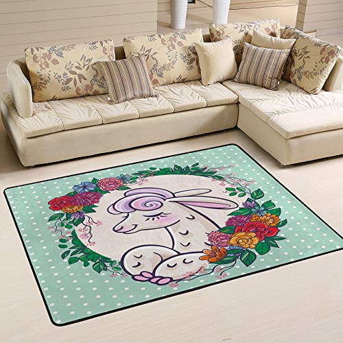 Tapis en tissu polyester design moderne CHEHONG portrait de lama fleuri