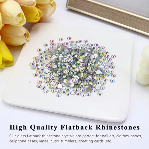 Image of 288PCS SS34 Crystal AB Flatback Rhinestones Round Gems for Nail Art and Craft Clothes, Glue Fix Crystal Glass Diamond Stones (7.1-7.3mm)