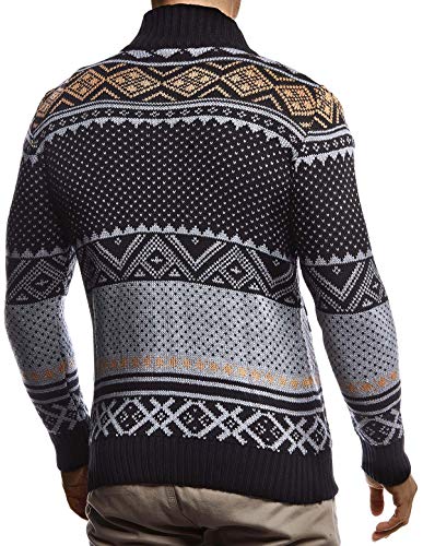 Leif Nelson Herren Strickjacke Stehkragen Norwegerjacke Schwarze Winterjacke Freizeitjacke Männer Jacke für Weihnachten Winter Norweger Muster Übergangsjacke Slim Fit LN20759 XXL Anthrazit