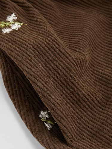 CIDER Skirts for Women Corduroy Floral Embroidery Mid Waist Ruffle Pocket A Line Maxi Skirt with Belt3