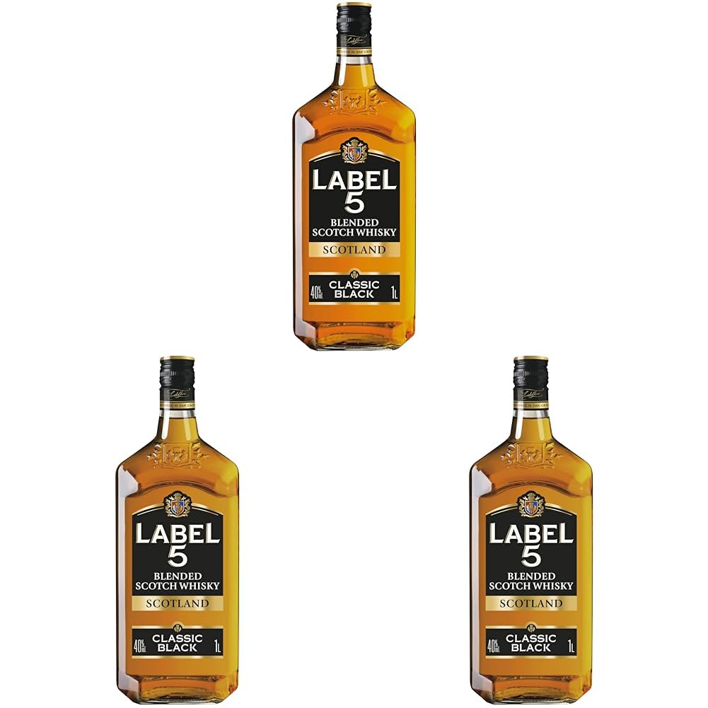 Label 5, Blended Whisky, 1L, rauchig - torfiges Aroma, mehrfacher Preisgewinner, gut zum Mischen geeignet (Packung mit 3)
