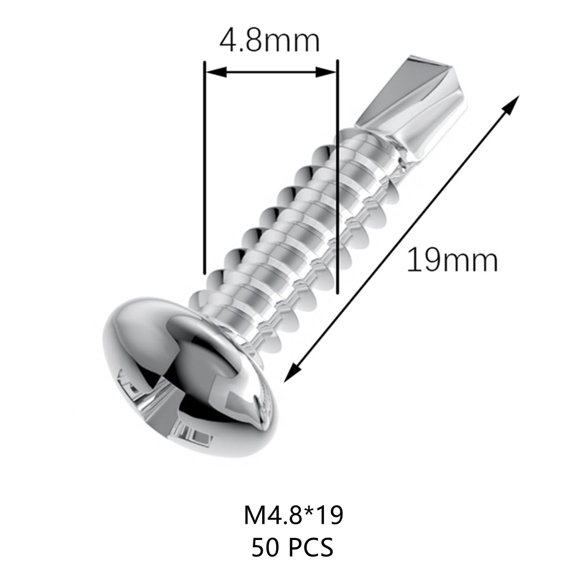 50 PCS Stainless Steel Round Head Drilling Self Tapping Screws for Metal (M4.8 * 19mm), Silver - Image 2