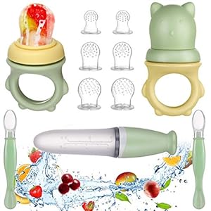Lictin Fruitzuiger baby, 6 siliconen zuigers in 3 maten, tweewegs babyveiligheidslepels, BPA-vrij, fruitzuiger-fopspeen, bijtring, voor bijvoeding als groente en pap (11-delig)