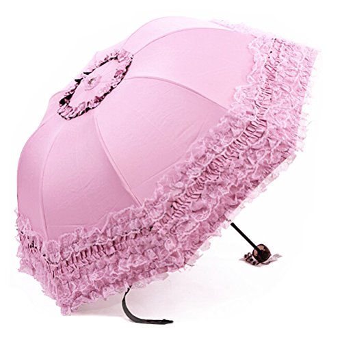 Maibar Regenschirm Kompakt UPF 50 Damen Taschenschirme Wasserdicht UV-beständig Spitze Regenschirm für Frauen (Pink)