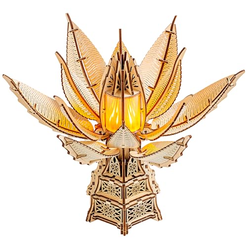 Wood Trick Fiery Bloom Leuchtende LED-3D-Holzpuzzles für Erwachsene und Kinder zum Bauen – interaktives mechanisches Uhrwerk – Ingenieur-DIY-Projekt, mechanische 3D-Puzzle-Modellbausätze für