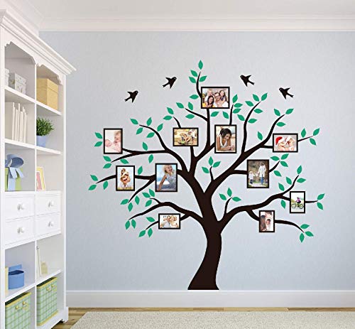 Large Family Photo Tree Wall Decor Wall Decal Photo Frames Tree Wall Decal Stickers Living Room Home Decal Bed Baby Room Wall Decals, Memory Tree and Birds, Wall Stickers(Black and Green)