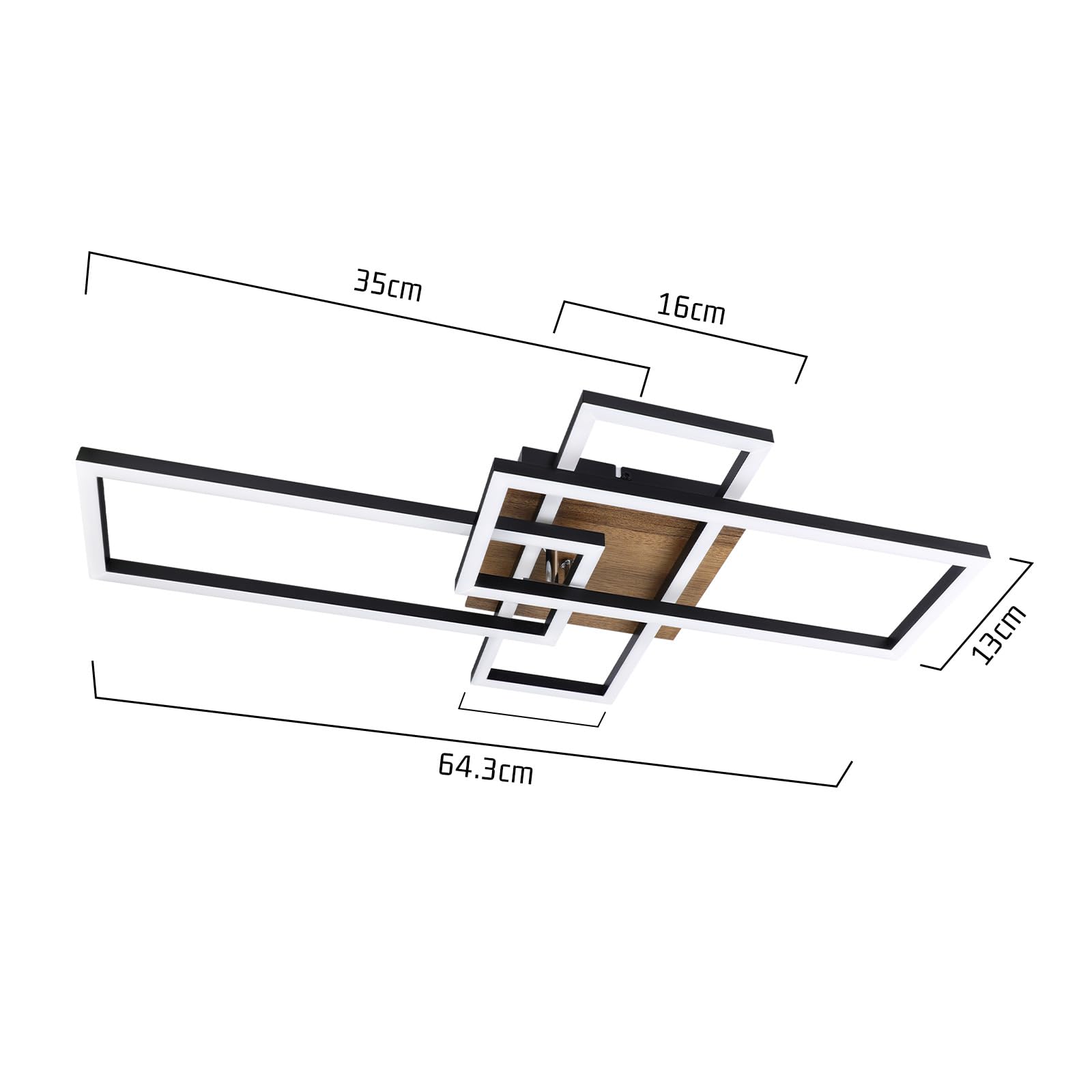 CBJKTX LED Deckenleuchte Wohnzimmer Deckenlampe Dimmbar mit Fernbedienung | Wohnzimmerlampe Holz Schwarz Modern Schlafzimmerlampe aus Metall Küchenlampe für Schlafzimmer Esszimmer Arbeitszimmer