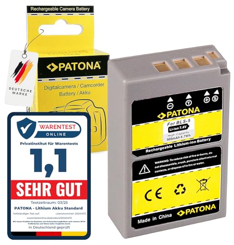 PATONA Batterie Remplacement pour Olympus BLS-5 BLS-50 PS-BLS5 (900mAh) Compatible avec E‑450 Om-D E-M10 Mark II III IV Pen E-P3 E-PL2 E-PL3 E-PL5 E-PL6...