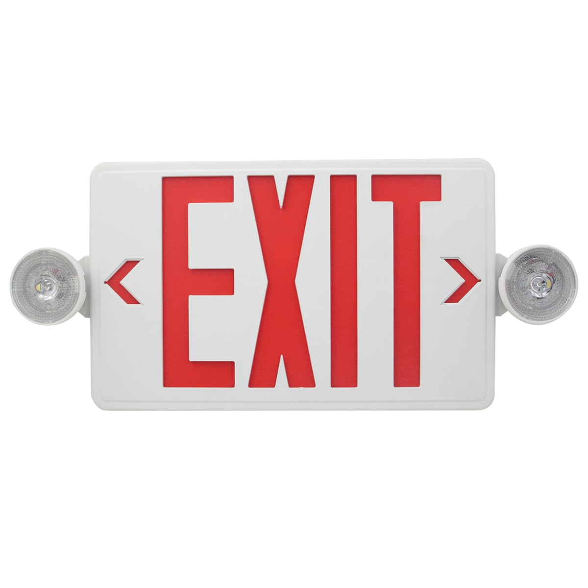CM MZY LED Exit Sign with Emergency Lights,Exit Sign Light with Battery Backup, Red Letter Emergency Lights with Two Adjustable Heads,AC 120V/277V, UL
