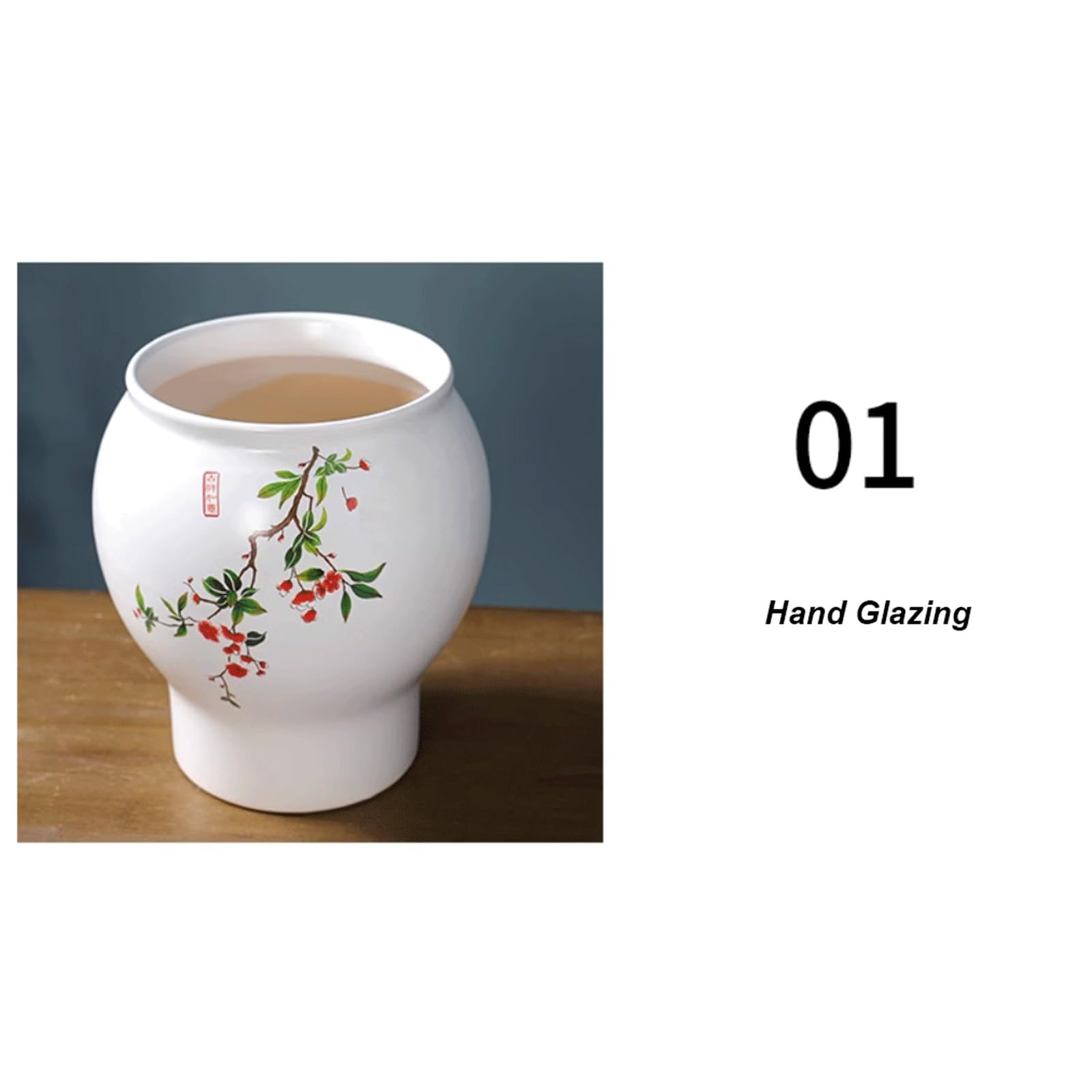 Dekoracyjna tradycyjna chińska biała doniczka ceramiczna z otworem drenażowym, klasyczna porcelanowa doniczka na rośliny, okrągła doniczka do wnętrz, odpowiednia dla kaktusów, storczyków, patio (23,5