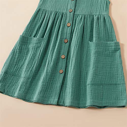Patpat Toddler Baby Girl Dresses Cotton Linen Dress Ruffle Sleeveless Casual Boho Outfits (Turquoise, 3 Years) #TOP5