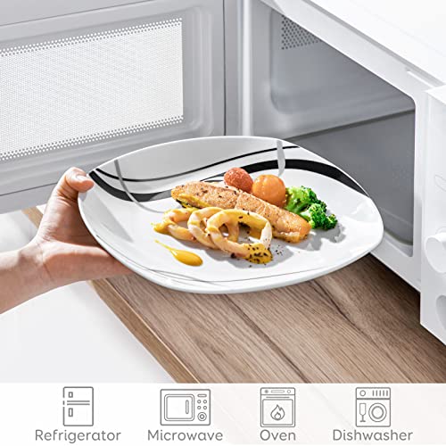 VEWEET 'Fiona' 9.75" 6-Piece Dinner Plate Porcelain Dinner Set Ivory White Black Decals Round Plates Dinning Set Kitchen Service China Dinner Plate (24.7 * 24.7 * 2.2 cm) - Image 6