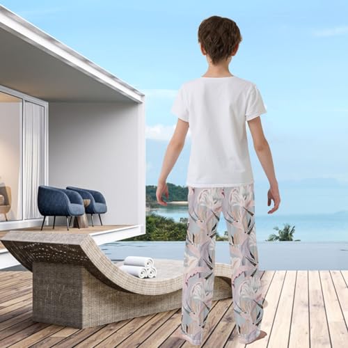 visesunny Boys' Pants Pink Tropical Flower Jogger Pants Elastic Waist Long Bottoms Trousers with Pockets3