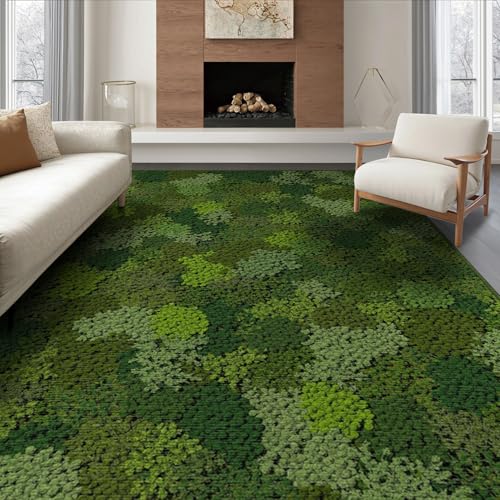 ODIKA 8'x10' Washable Flatwoven Rug, Moss Green Zen Plant Stain Resistant Extra Large Carpet for Dining Room, Large Office, Lounge, Non-Slip Chair-Friendly Mat | Ref:2025529
