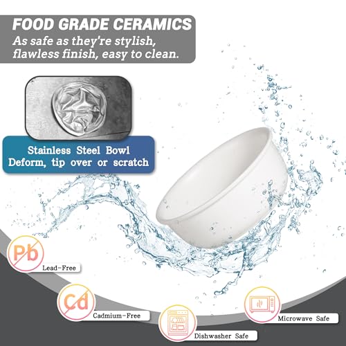 Hundenapf Erhöht Futternapf Hund Keramik - rutschfeste Fressnapf mit Metallständer - Ideal für Kleine und Mittelgroße Hunde - 800 ml - Mattweiß