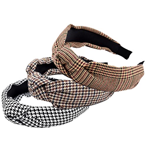 Headbands for Women Alice Bands Adult Boho Beauty Wide Houndstooth Hairpins Top Knot Turban Hairband No Slip Headwear Elastic Hair Hoops Fashion Hair Accessories 4Pcs - Image 3