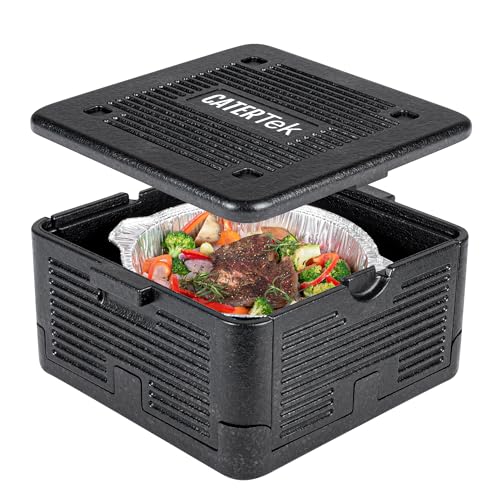 Restaurantware-Cater Tek 14 Quart Catering Hot Box, 1 Top Load Insulated Food Pan Carrier - Holds 1 Full Size 8” Deep Pan, Collapsible, Black EPP Plastic Food Box with Handles, Portable, for Buffet