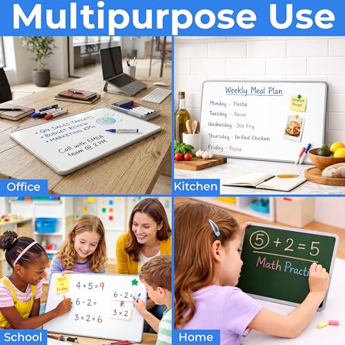 Image of Eduway MagPad Magnetic A4 Small Double Sided White Board & Chalk Board with 1 Magnetic Marker | Reusable Mini Dry Lap Board for Kids, Students | Portable Lightweight Writing Board (21x 29.7 cm).